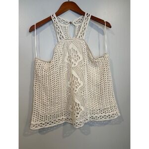 Ultra Pink Womens Crochet Open Knit Top Large Boho Cottagecore Indie Dainty